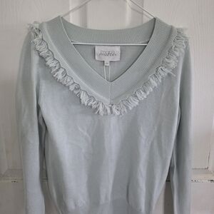 Mare Mare x Anthropologie Light Blue Fringe Vneck Long Sleeve Sweater XS